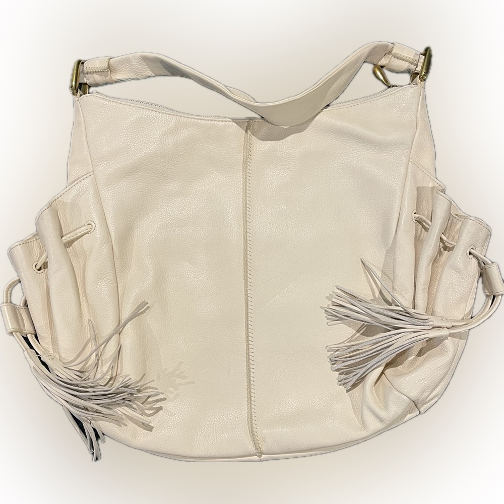 Hobo International cream fringe leather gold hardware handbag purse
